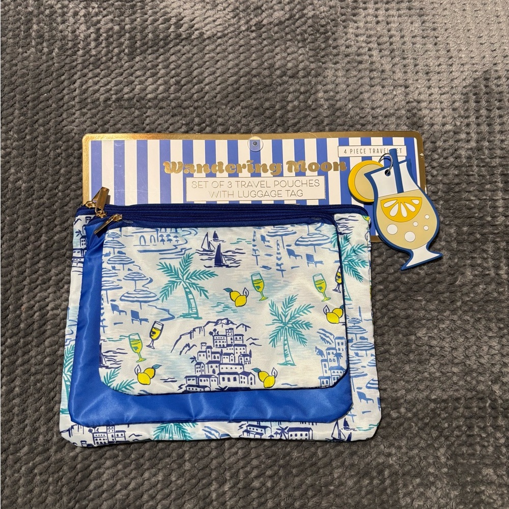 Wandering Moon Scenic Print Pouch with Blue and Yellow Accents